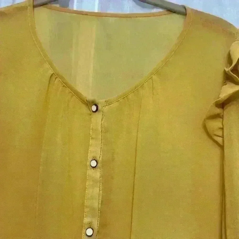 Gold Sheer Blouse Medium with Pearl buttons Item#J - Picture 4 of 6